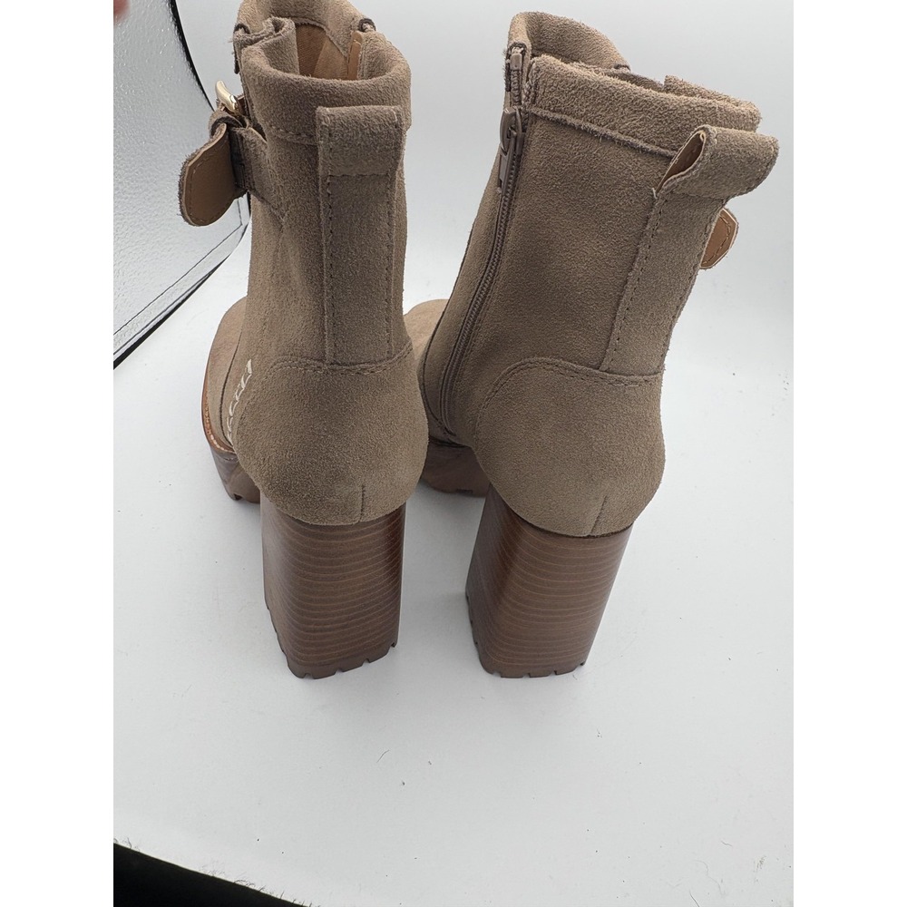 Steve Madden booties womans size 6.5 beige lug sole block heel suede - Picture 2 of 5